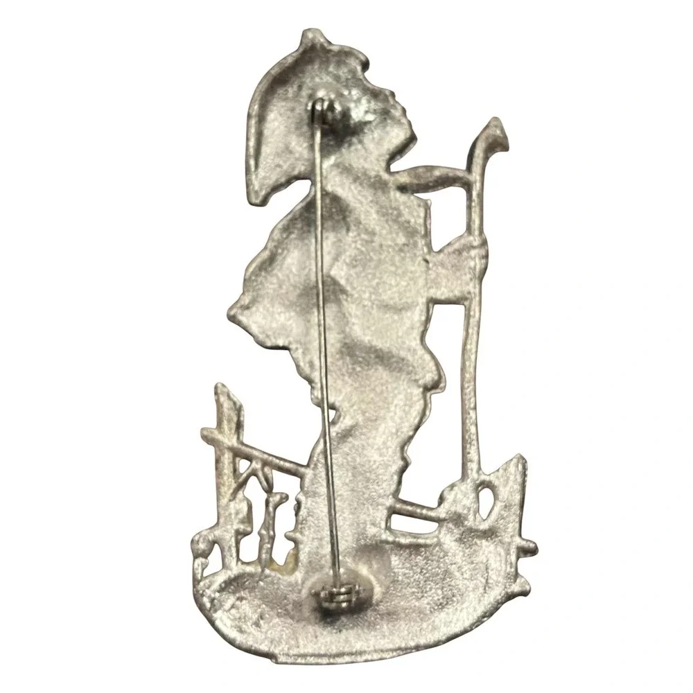 Vintage Pewter Hummel Goebel Style Shepherd Boy Hiker Pin Brooch #37-6